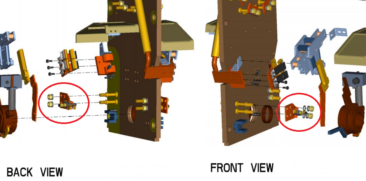 3D model assembly view with part circled