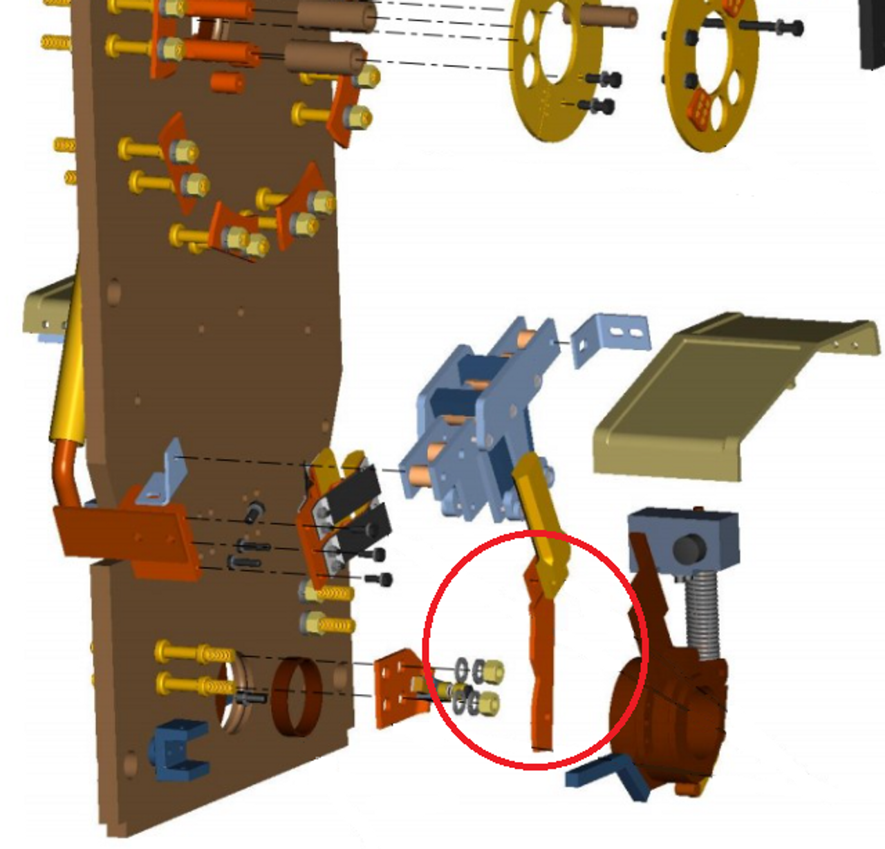 Part circled in 3D model of assembly