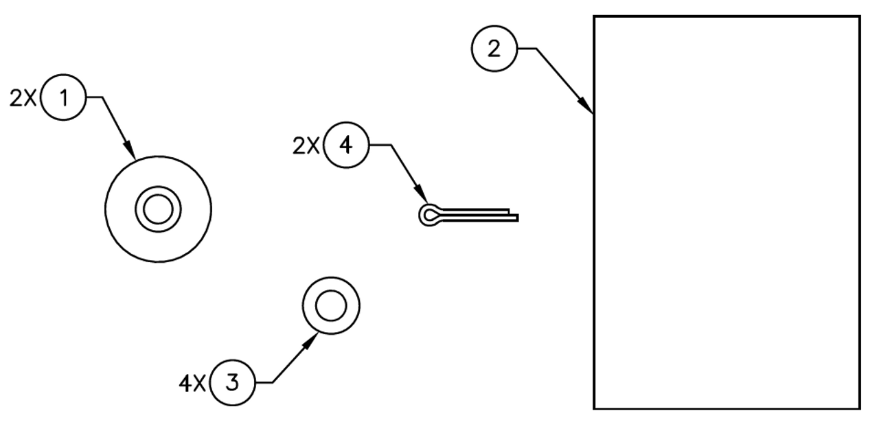 2D drawing of parts that come in the Brake Roller Bulletin Replacement kit