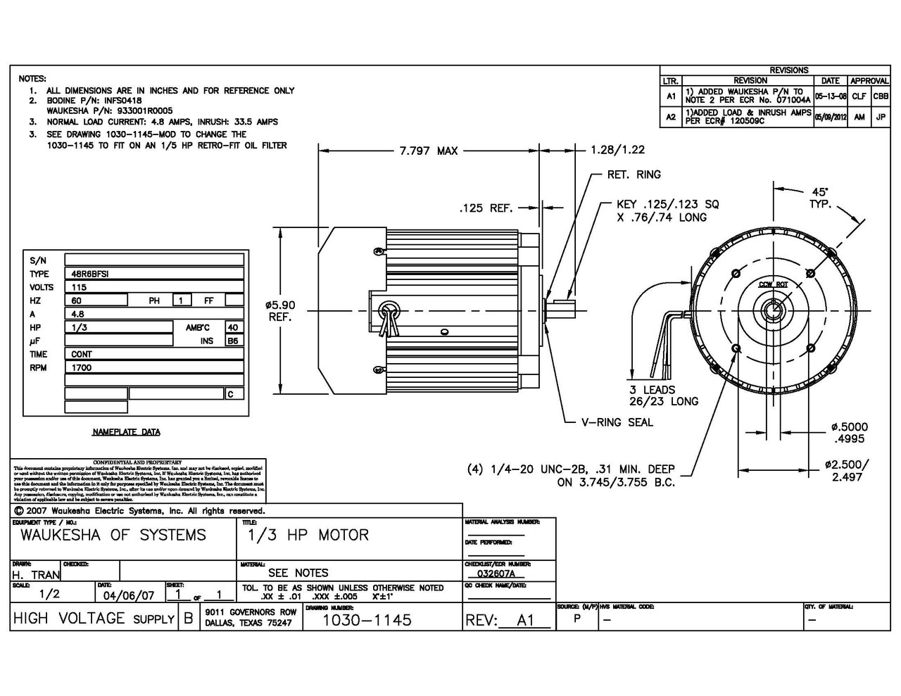 1/3 Hp Replacement Motor