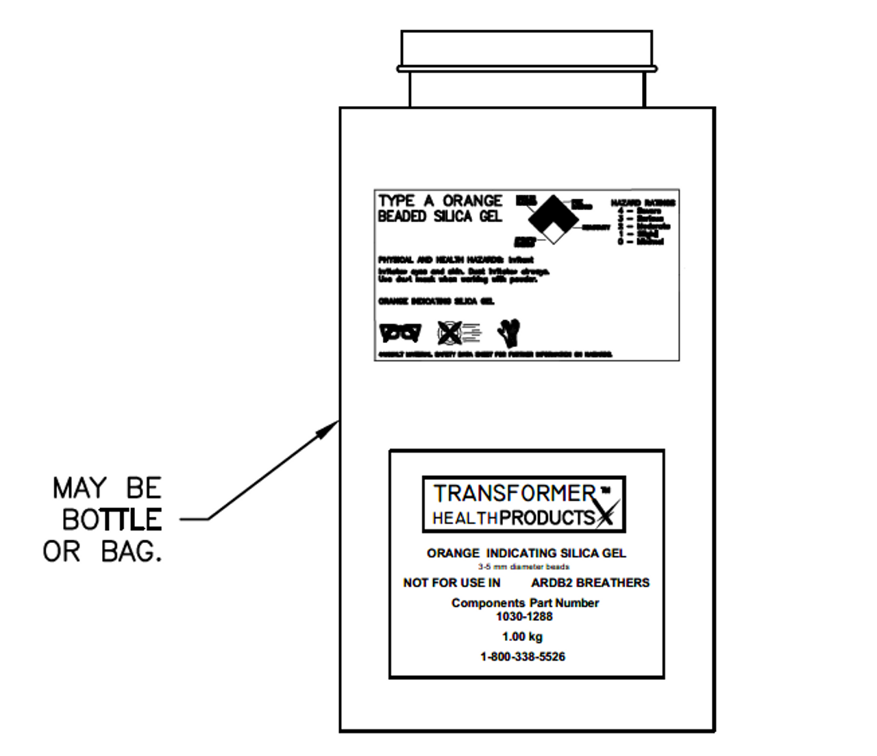 2D drawing of orange/white silica gel