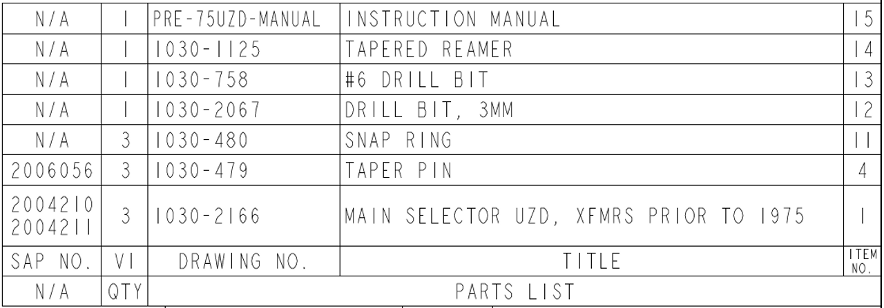 parts list for selector switch arm replacement kit