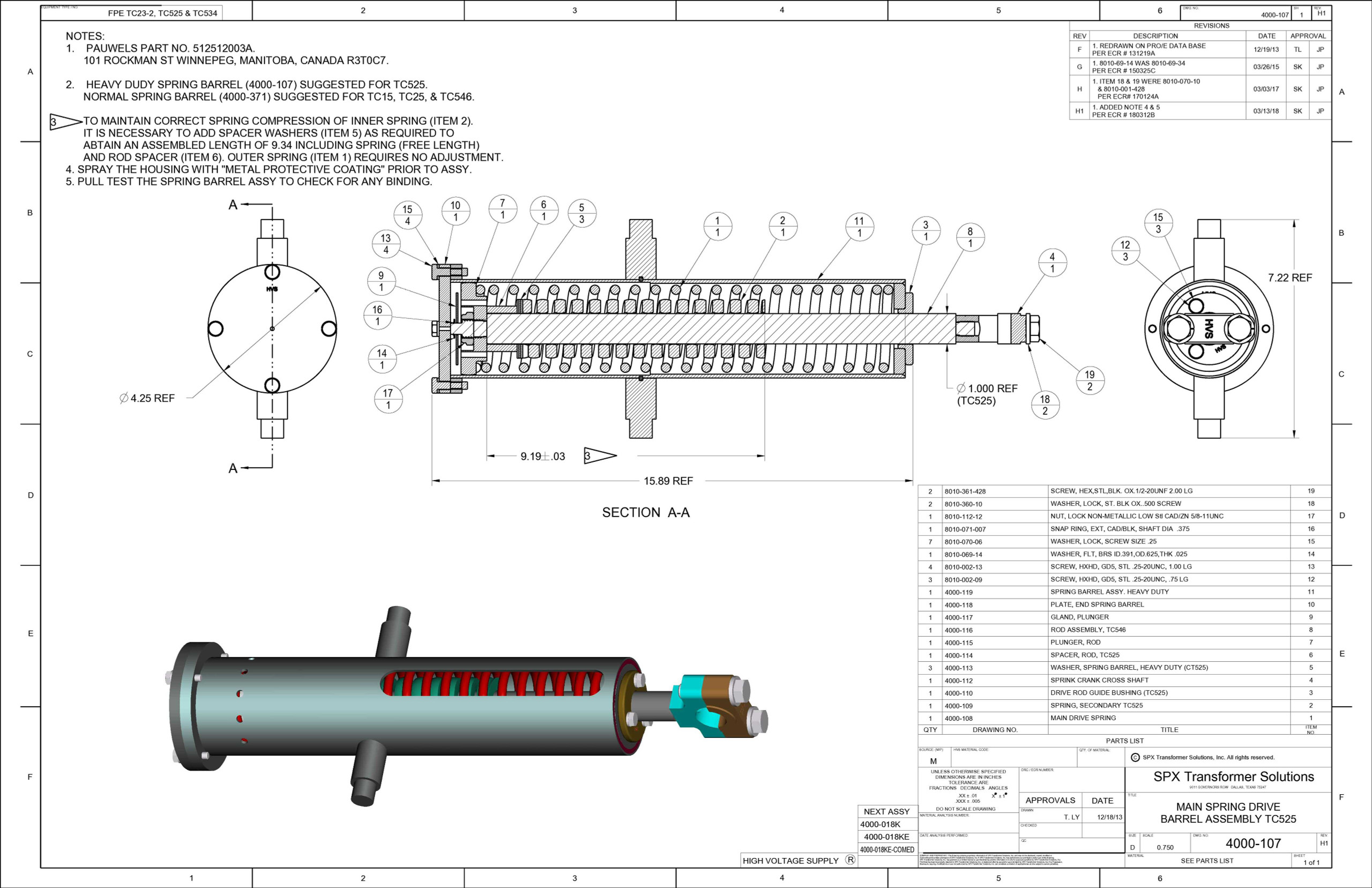 Spring Barrel Assembly TC525 Waukesha® Components Store