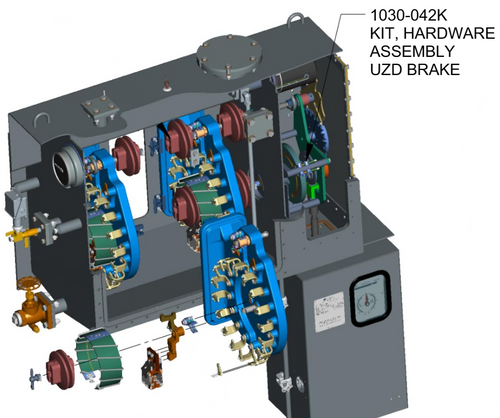 3D model of assembly with parts pointed out