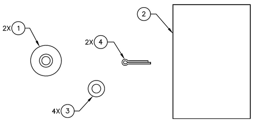 2D drawing of parts that come in the Brake Roller Bulletin Replacement kit