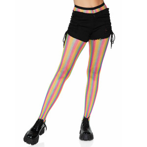 RAINBOW STRIPED FISHNET TIGHTS