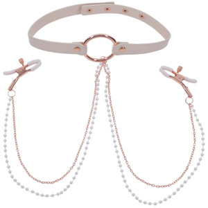 PEACHES 'N CREAME COLLAR WITH NIPPLE CLAMPS