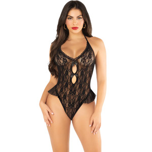 NEW ROMANCE LACE TEDDY WITH FLUTTER RUFFLE ACCENT
