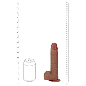 8" VIBRATING THRUSTING COCK WITH BALLS IN TAN