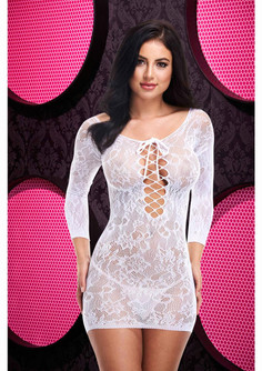 Lace Off the Shoulder Mini Dress White