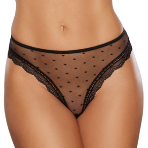 THE SECRET MESH POLKA DOT THONG IN BLACK
