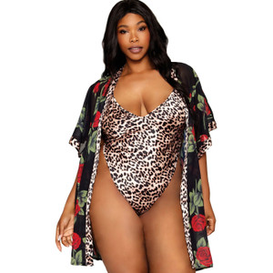 QUEEN ROSE WITH LEOPARD PRINT ROBE WITH SATIN TEDDY SET
