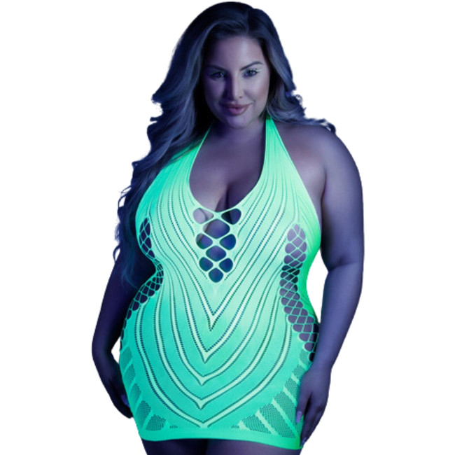 GLOW IN THE DARK NET HALTER DRESS QUEEN