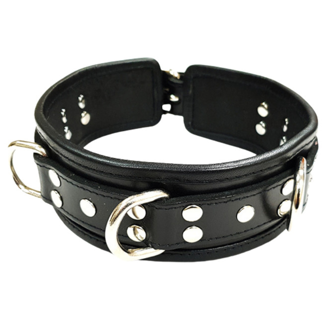 ROUGE BLACK LEATHER 5 D-RING COLLAR