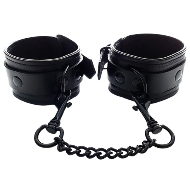 ROUGE LEATHER ANKLE CUFFS IN BLACK WITH BLACK ACCESSORIES
