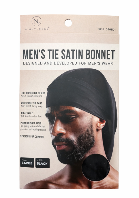 Nightlocks Mens Tie Satin Bonnet #Black