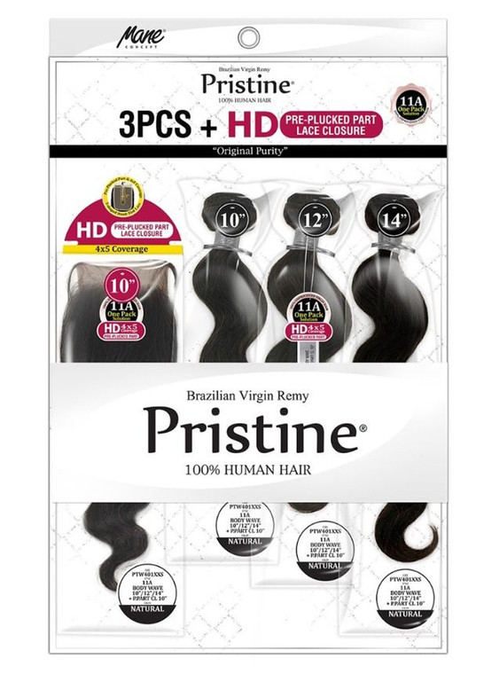 Pristine 11A 3pcs HD Closure "Body Wave 18, 20, 22" #Natural Blk