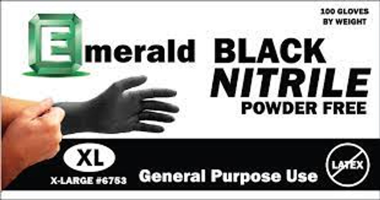 Emerald Nitrile Black Gloves - X-Large 100pk