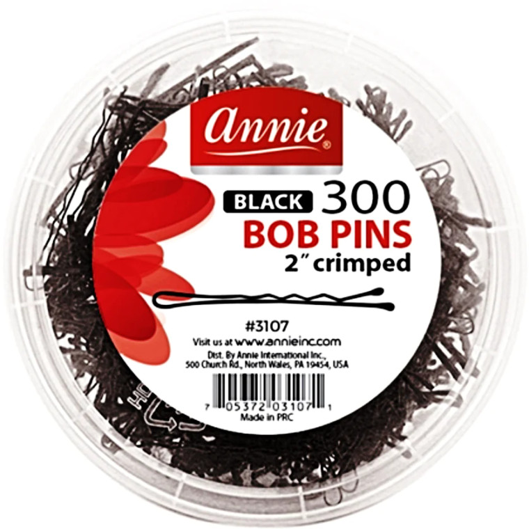 Annie Blk 300 Bob Pins 2" crimped #3107
