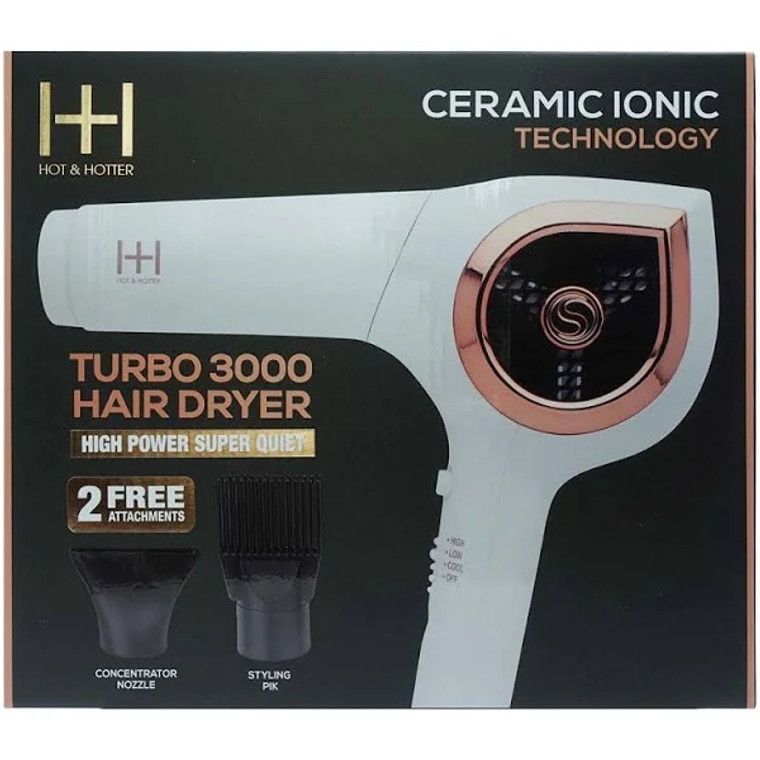 Hot & Hotter Titanium Turbo 3000 Hair Dryer Super Quite #5911