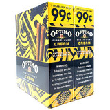 Swisher International Optimo Cigarillos Foil Pack Cream 30 Packs of 2, yellow and black foil pack packaging featuring cigars and product details.
