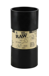 RAW Six Shooter Kingsize Cone Filler, black cylindrical device used for filling king size cones with herbs or tobacco.