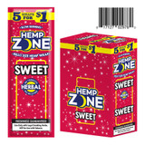 Show Cigars Hemp Zone Hemp Wraps 15/5, packaging of hemp wraps with bright pink and yellow design, featuring the text '5 Wrappers for $1,' 'Sweet,' and 'No Tobacco Herbaled.'