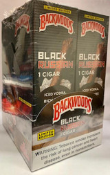 Altadis Backwoods Black Russian Cigars 24ct, boxed pack of black Russian flavored cigars with a cigar graphic and limited edition label.