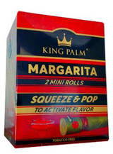 King Palm Wraps Mini Rolls Margarita 20Ct/2, product box featuring margarita flavor with images of mini rolls and lime, tobacco-free wraps.