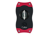 Colibri V-Cutter for Cigars, compact black and red cigar cutter with a central V-shaped blade for precise cigar cutting.