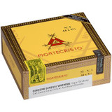 Montecristo No. 3 Natural Cigar Corona 25 Ct. Box 5.50X44, packaging of cigars with yellow and black design and Montecristo logo on the box.