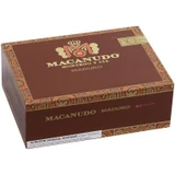 Macanudo Maduro Cigar Gigante 25 Ct. Box 6.00X60, image of a rectangular box with a maroon and gold design, featuring the Macanudo logo and cigar details.
