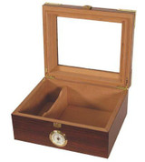Quality Importers Humidors Capri Glass Top Cigar Humidor, wooden cigar humidor with glass top and interior divider for storing and preserving cigars.