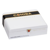 Cohiba Cigars Connecticut Robusto 20 Ct. Box 5.50x50, elegant white packaging with black and gold accents, featuring the brand logo and product details.