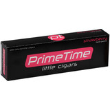 Prime Time Little Cigars Strawberry, black box with pink and white branding, 200 filtered little cigars, strawberry flavor.