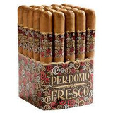 Perdomo Fresco Cigars Robusto 25 Ct, box of 25 cigars with a decorative label and brown wrapper.
