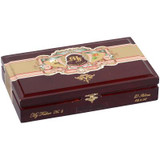My Father Cigars No. 2 Belicoso 23 Ct. Box, a elegant rectangular wooden cigar box with a glossy finish featuring ornate design and gold accents.