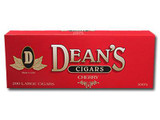 Deans Cigars Deans Large Filtered Cigars Cherry 100's, red box packaging with product name, cherry flavor, large filtered cigars, 10/20 packs.