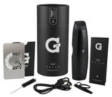 G-Pen G Pen Elite Dry Herb Vaporizer, sleek black portable vaporizer with accessories including brush, USB charging cable, and instruction manuals.
