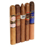 Southern Draw Cigar Sampler 5 Cigars, an assortment of five cigars in varying shades from light to dark with branded bands showcasing different flavors and styles.