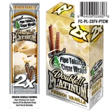 National Almond Honey Double Platinum Blunt Wraps French Vanilla, packaging of cigar wraps with image of cinnamon flavored rolls and the product logo.
