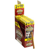 Swedish Match Jackpot Cigarillos Sweets 15/3 Ct, packaging display with multiple cigarillos in yellow and red boxes promoting three for 99 cents