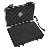 Tommy Bahama Cigar Club Series Travel Humidor, open black protective case with foam interior and carrying strap