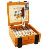 Alec Bradley Black Market Esteli Torpedo Cigars 24Ct. Box, wooden cigar box with cigars inside and one cigar standing upright, featuring branded bands, with a case design that emphasizes the Black Market Esteli product.