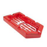 Alec Bradley Badge 6-Finger Ashtray Red, lightweight ceramic ashtray with multiple grooves for cigars or cigarettes, featuring a bold red color and a distinctive design.