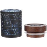 V Syndicate Smartstash THC Elemental Blue Small 3.5 inch Container, small cylindrical container with blue and black design featuring chemical structures and the THC symbol.