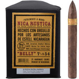 Drew Estate Nica Rustica Belly Cigars 25 Ct. Bundle, a black box with yellow label and a single cigar with the Nica Rustica band positioned upright next to the box.