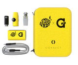 Lemonnade X G Pen Connect Vaporizer, portable vaporizer set with a yellow carrying case, accessories, and charging cable.