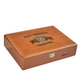 Alec Bradley Superstition Torpedo Cigars 20ct. Box, a wooden cigar box with branding and decorative emblem on the lid.