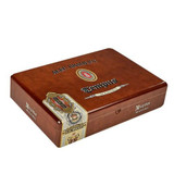 Alec Bradley Tempus Maduro Magnus Cigars 20Ct. Box, a rectangular wooden cigar box with a rich brown finish featuring gold and black branding and labels.